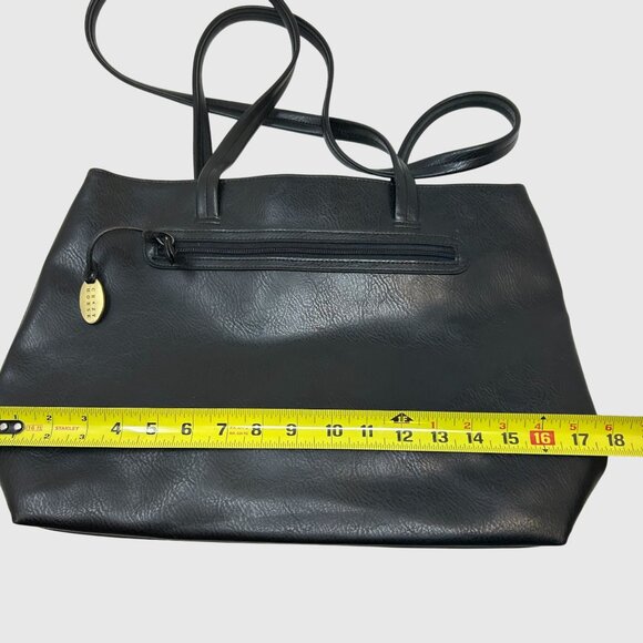 Crazy Horse Black Faux Leather Tote Bag With Double Straps & Zipper Closure - Picture 7 of 11